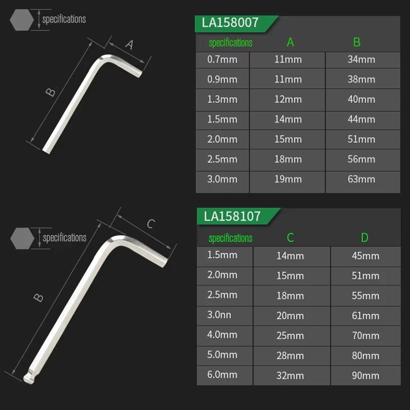 LAOA S2 Alloy Steel Mini Hex Wrench Set Small Miniature Allen Key Spanner 0.7/0.9/1.3/1.5/2/2.5/3mm for Precision Work