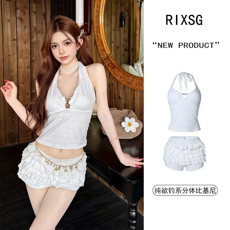 French retro, split small breasts and thin, boxers, island vacation hot spring swimsuit
