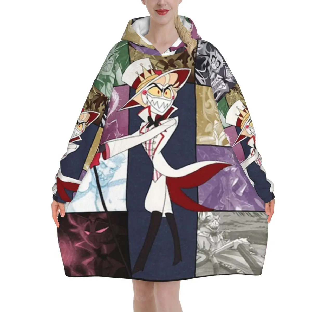 

Oversized Lucifer Morningstar Wearable Blanket Gifts for Women Men Ultrasoft Plush Warm Hazbins Hotels Sweatshirt Blankets