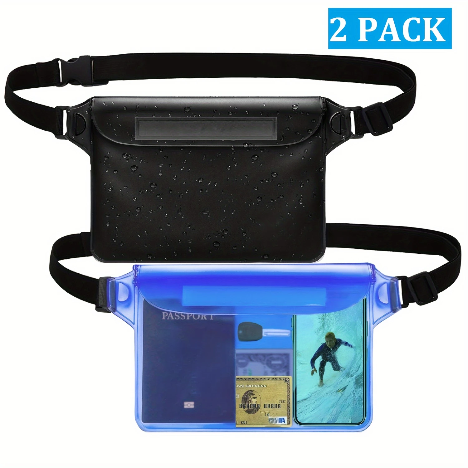 2 Pack Waterproof Pouch with Waist Strap, Best Way to Keep Your Phone and Valuables Safe and Dry, Perfect for Boating Swimming S