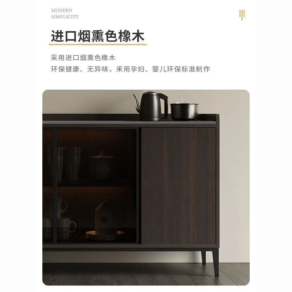 Italian smoky color solid wood rock slab glass dining side multi-functional light  premium locker minimalist coffee cabine