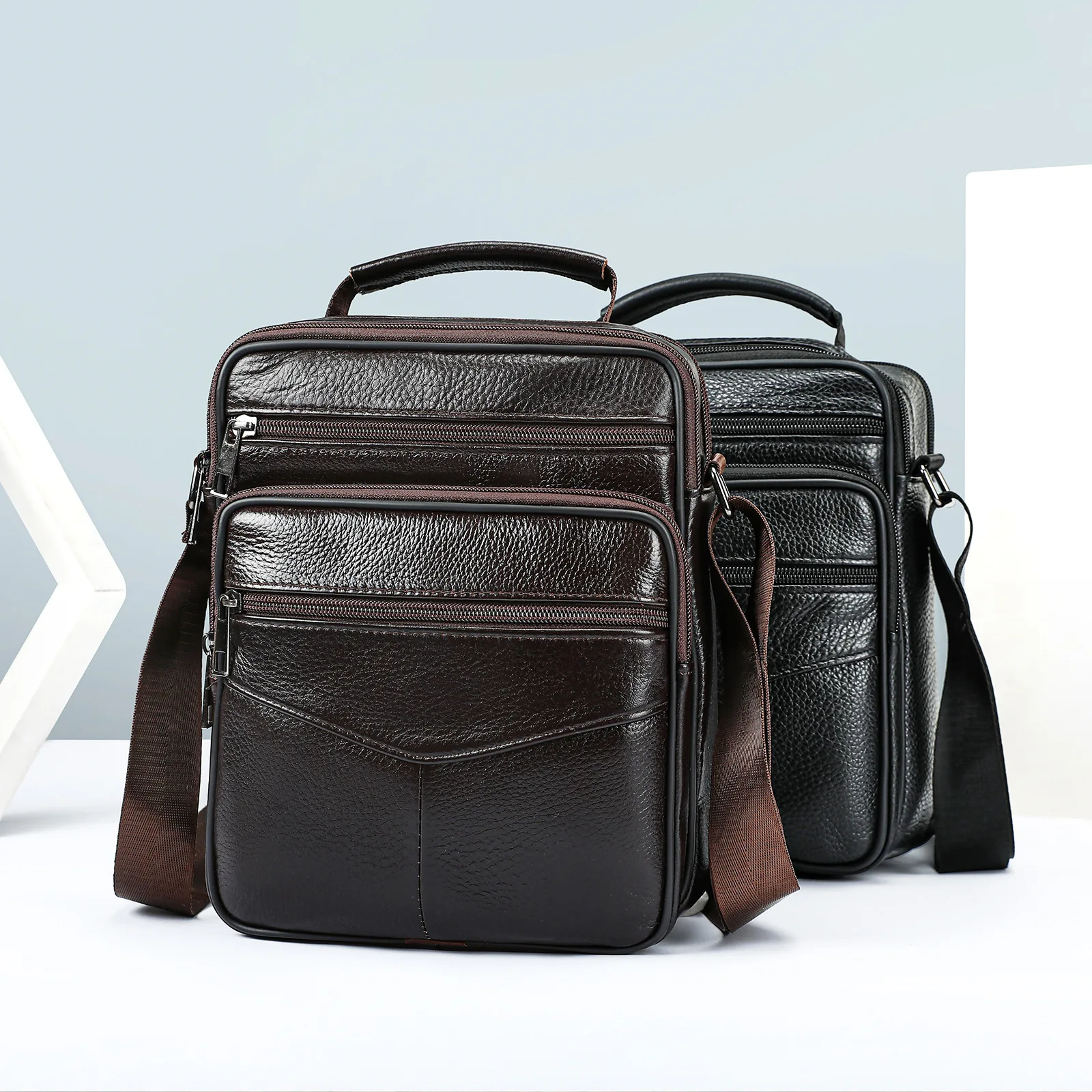 Men's Top Layer Cowhide Leather Shoulder Bag, Luxury Genuine Leather
