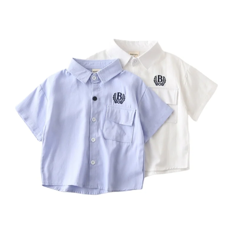 Emboridery Letter Toddler Boys Shirts Kids Tops Summer Children's Clothes