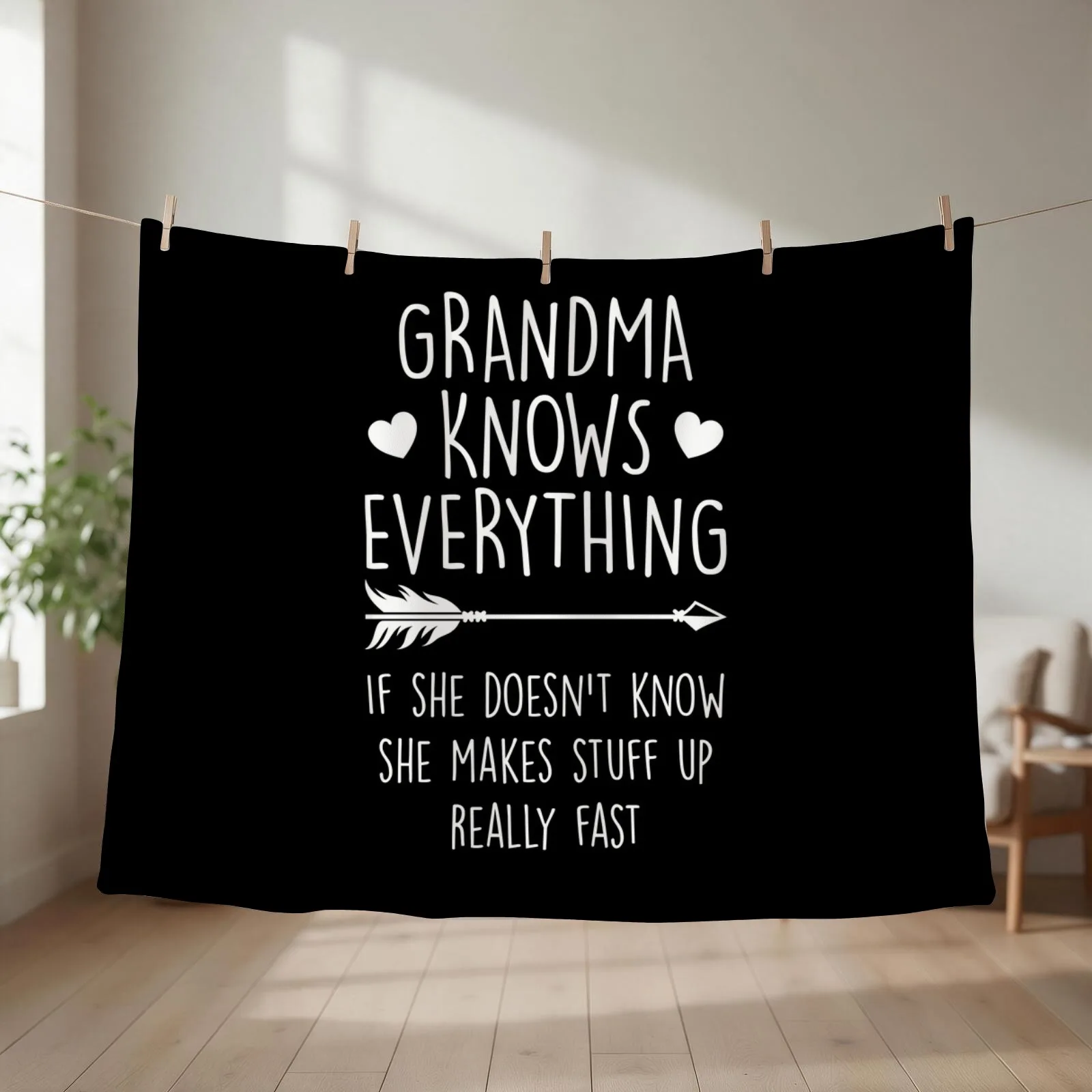 Grandma Knows Everything Funny Grandmother Joke Proud Grammy Throw Blanket couch cozy soft plush fuzzy picnic outdoor blanket