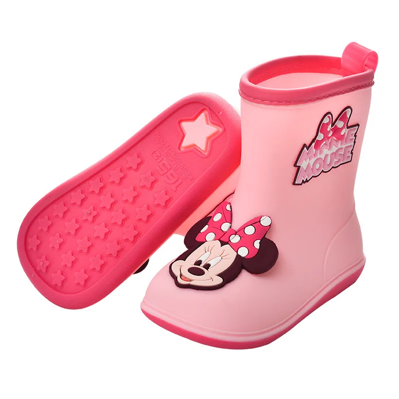 Children RainBoots Baby Boys PVC Outdoor Cartoon Minnie for Kids Waterproof Shoes Water Boots Girl Kitty Waterproof Boots Disney