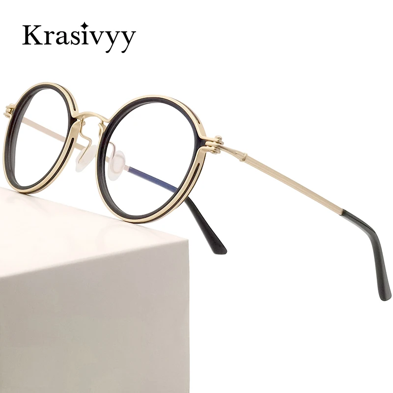 

Krasivyy Vintage Titanium Eyeglasses Frame Men Round Myopia Prescription Glasses Women Retro Optical Luxury Italy Brand Eyewear