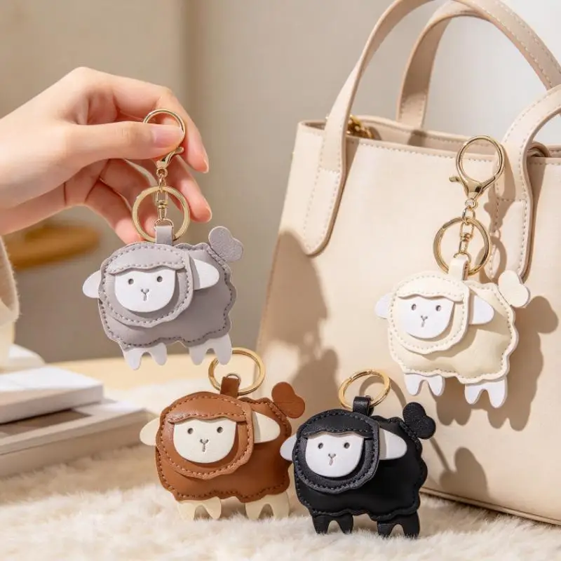 Cute Sheep Leather Keychain Creative Cartoon Lamb Bag Charm Non-toxic Leather Key Ring Gift for New Year Holiday