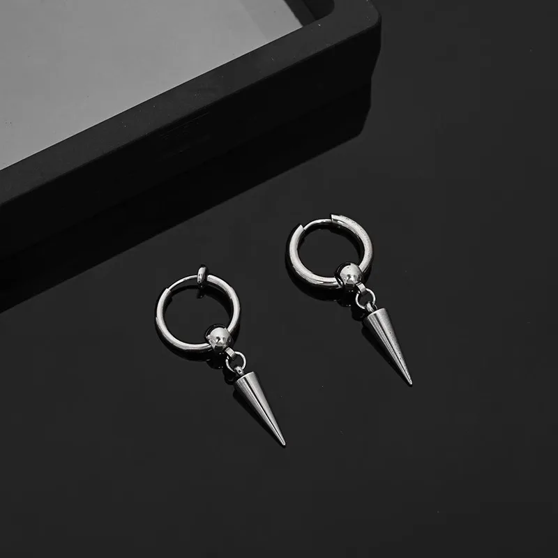 Personalized Design Stainless Steel Rivets Cone Drop Dange Earrings for Men Punk Fashion Hip Hop Rock Party Jewelry No Fade