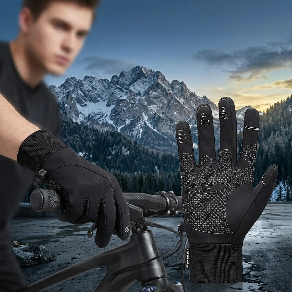 Autumn Winter Warm Gloves Cycling Hiking Men Women Touchscreen Gloves Anti Slip Zipper Water-Repellent Windproof Camping Driving