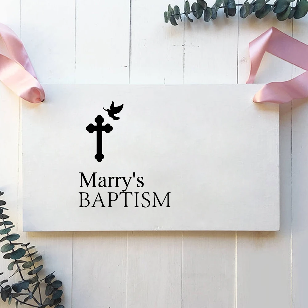 1 pc hot sale Customized Any Texts Party Stickers BAPTISM Welcome Sign Backdrop Sign Decals Baptismal Cross Decorative Birthday