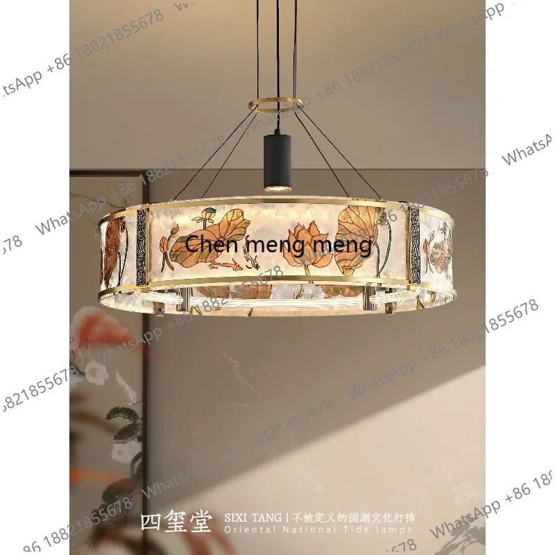 

New Chinese enamel color living room chandelier zen Chinese style designer round dining room light