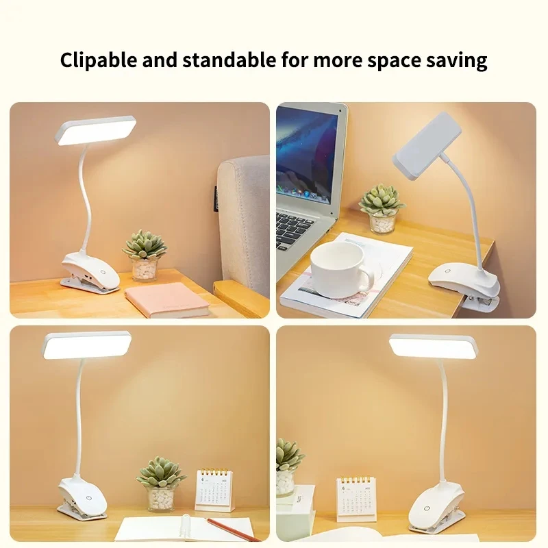 USB Rechargeable Table Lamp Rectangle LED Desk Lamp Book Reading Night Lamp Clip-on Night Light for Bedroom 3Gear Eye Protection