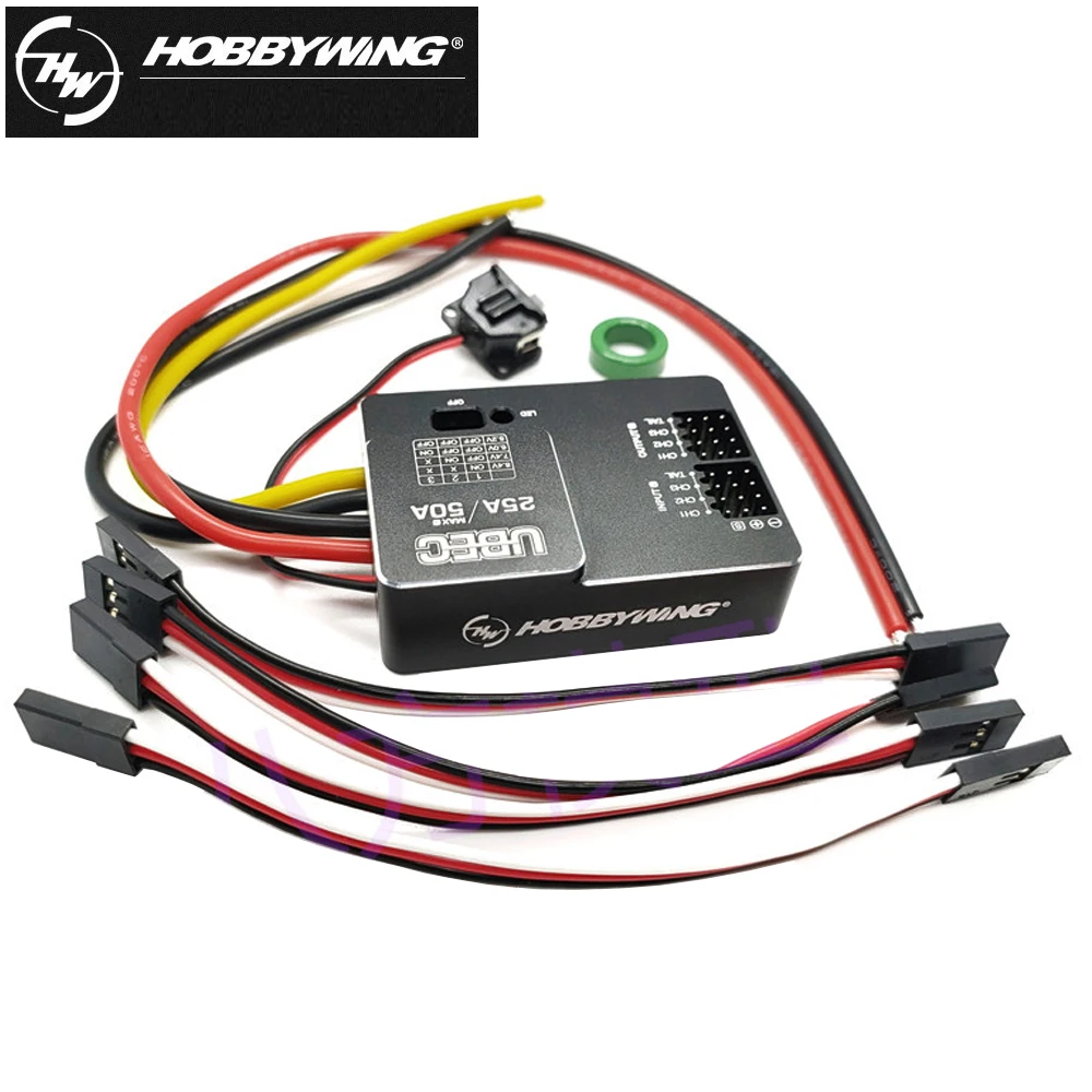 Hobbywing-Interruptor externo ajustable para Dron cuadricóptero, 25A-50A, DC-DC, 3-18S, HV, UBEC, 8 canales de salida, 5,0 V/6,0 V/7,4 V/8,4 V