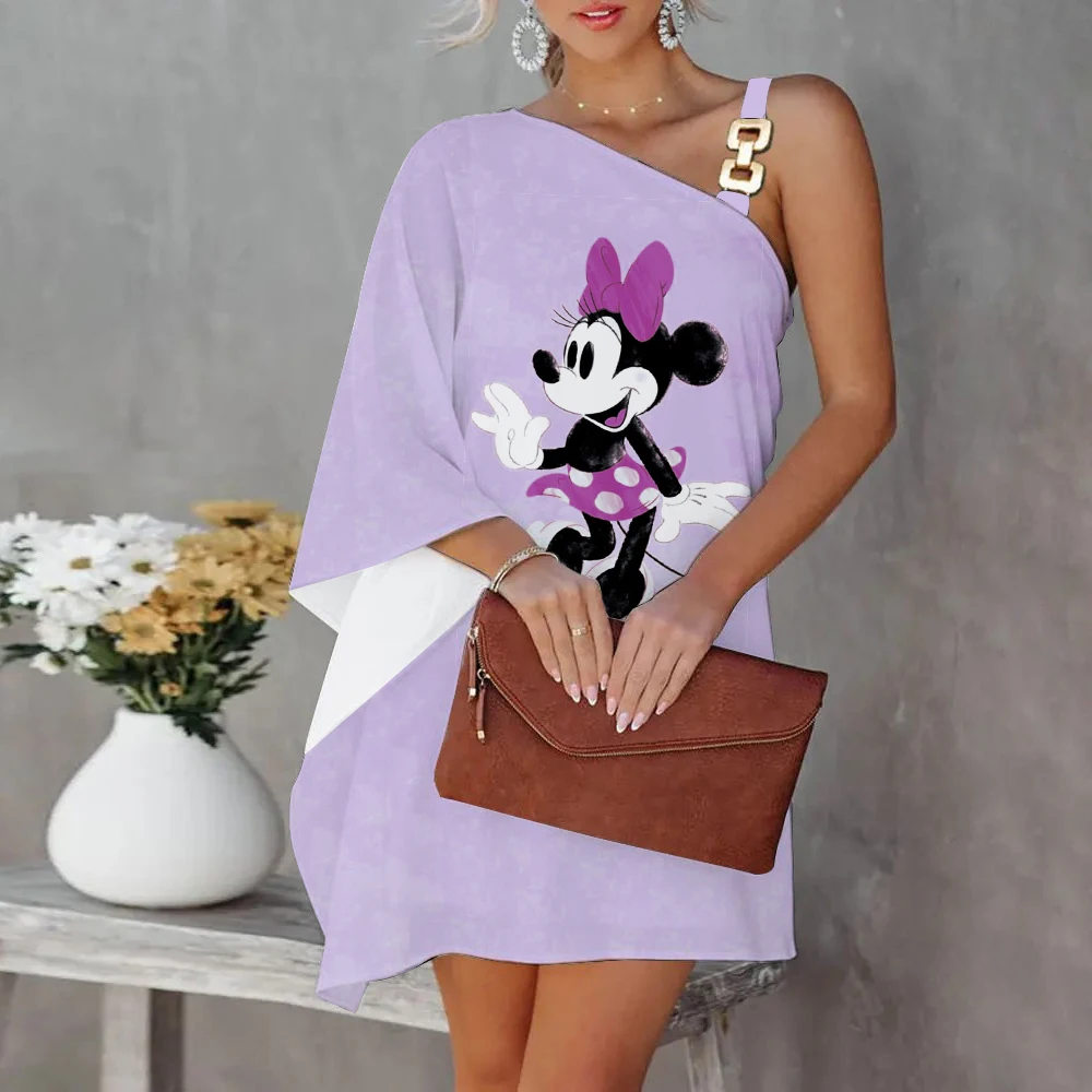 

Elegant Dresses for Women Diagonal Collar Disney Mickey Luxury Party Dress Summer Dresses Woman 2022 Offer Minnie Mouse Evening