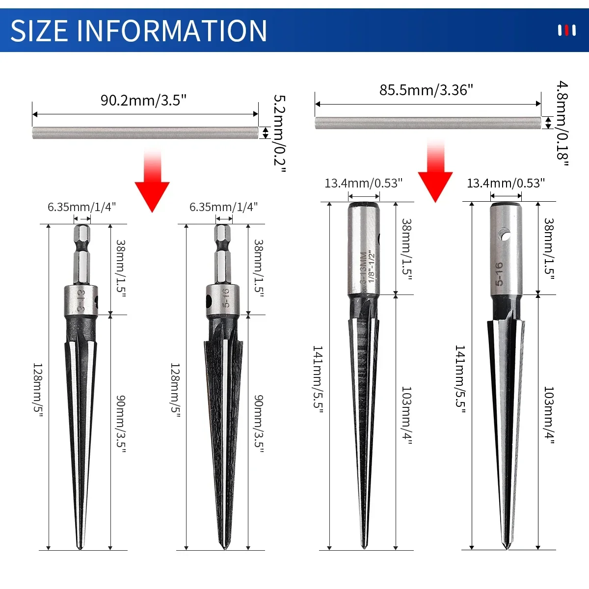 1PCS Taper Reamer Hand Metal Reamer Deburring Enlarge Pin Hole Handheld For Plastic Wood Metal Drilling Tools