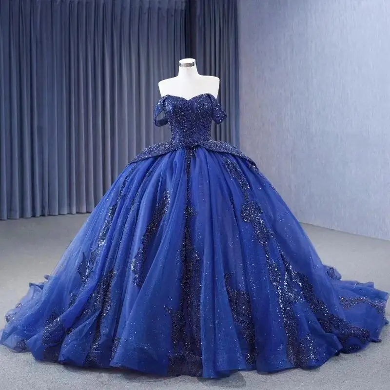 

Navy Blue Sparkly Quinceanera Dresses 2025 Off Shoulder Beads Crystal Corset vestido 15 años quinceañera lace-up Sweet 15 Gown