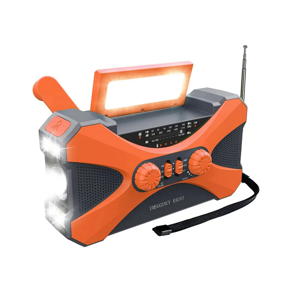 Radio de emergencia portátil de 10000mAh, AM, FM, WB, NOAA, Solar, con manivela, linterna LED, alarma de SOS, Banco de energía