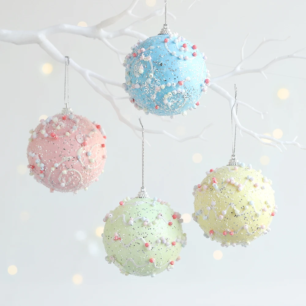 3/46Pcs/Box Macaroon Colorful Christmas Ball Foam Ice Cream Donuts Cake Rainbow Xmas Tree Balls Hanging Ornaments New Year Decor