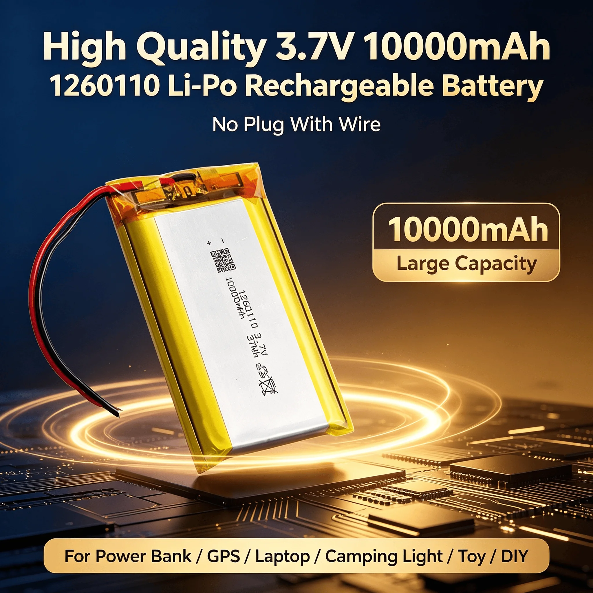 High Quality 3.7V 10000mAh 1260110 Li-Po Rechargeable Battery No Plug With Wire For Power Bank GPS Laptop Camping Light Toy DIY