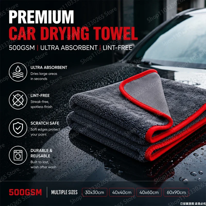 500GSM Lint-Free Car Drying Towel, Ultra Absorbent Microfiber Cloth That Won’t Scratch Paint, for Professional Results