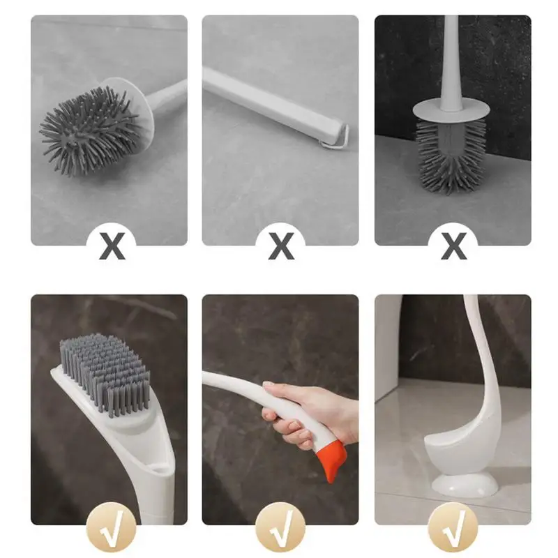 Toilet Brush and Plunger Set Swan Shape Toilet Brush with Holder Curved Handle Soft Dense Bristles Toilet Bowl Cleaners Brush