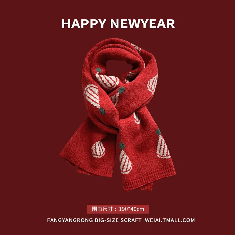 

Red Soft Knitted Scarf Women Winter Thick Warm Scarf Fashion Scarf Shawl Christmas New Year Gift