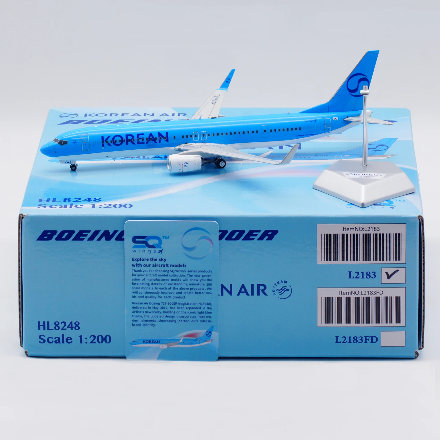 

L2183 Alloy Collectible Plane Gift SQ Wings 1:200 KOREAN AIR "SkyTeam" Boeing B737-900ER Diecast Aircraft Jet Model HL8248