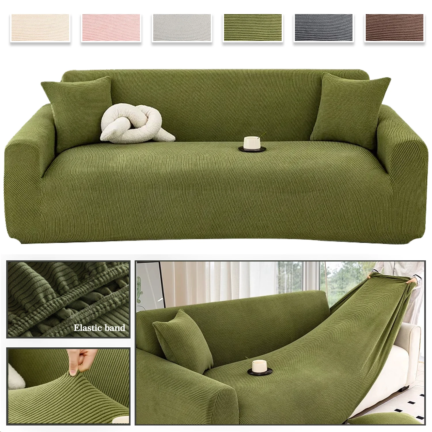 

1PC Thickened Anti Cat Scratch Sofa Cushion Cover Integrated Dustproof Couch Covers Striped Full Surround Slipcover All Season