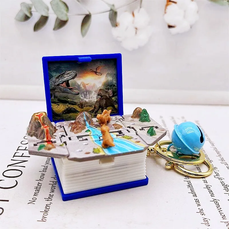 Creative Fun 3D Open Book Keychain Cartoon Cute Castle Dinosaur Astronaut Theme Pendant Backpack Decoration Charms Small Gift