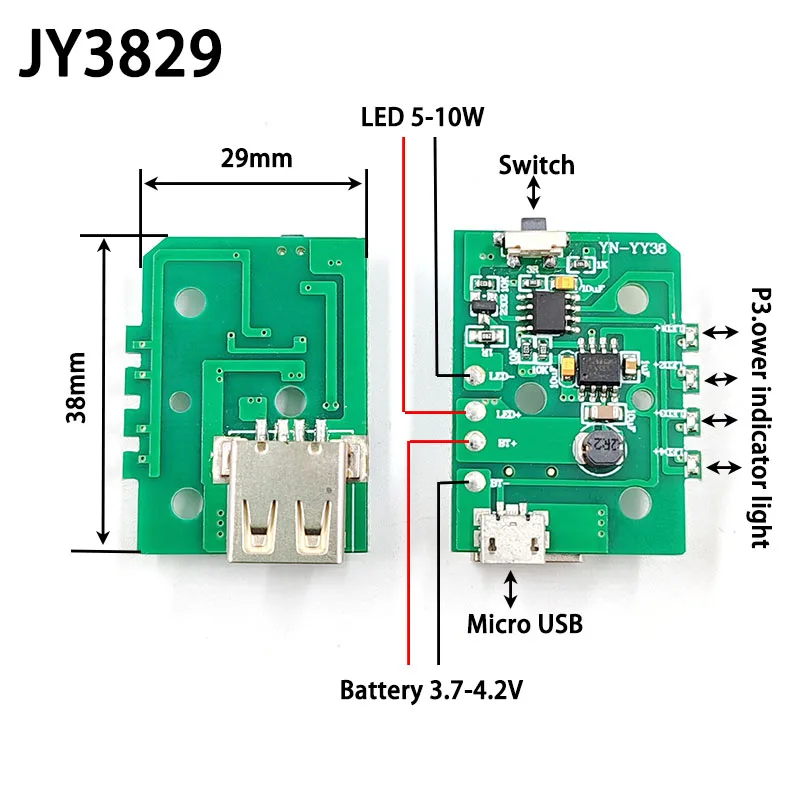 3.7V Flashlight Hand Lamp 5-10W LED Driver Board USB Charging for Mobile Phone DIY Lighting PCB Drive