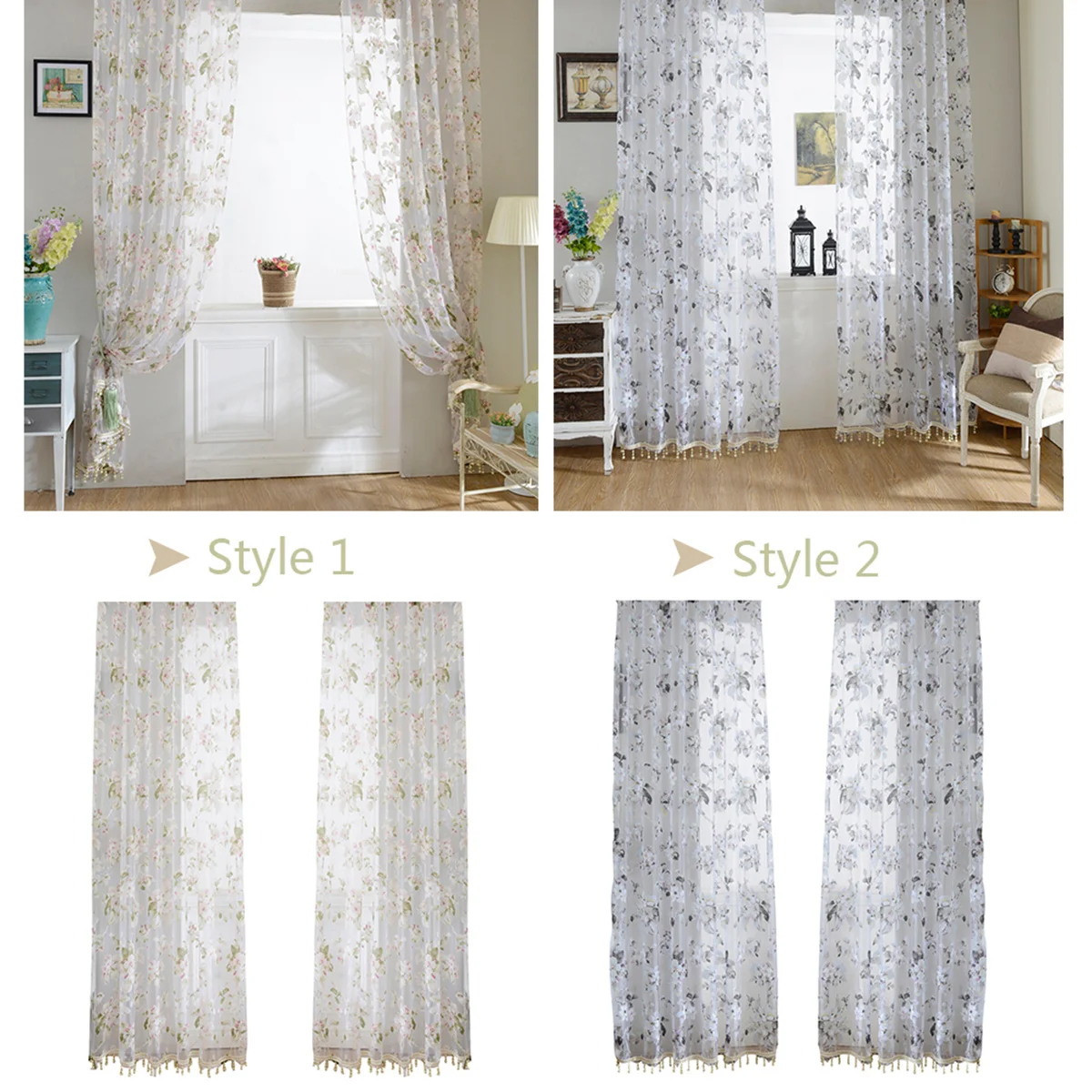 Rideau de fenêtre transparent rose fleur d'orchidée, cantonnière décorative en gaze pour décoration de fenêtre de salon, écharpe de porte