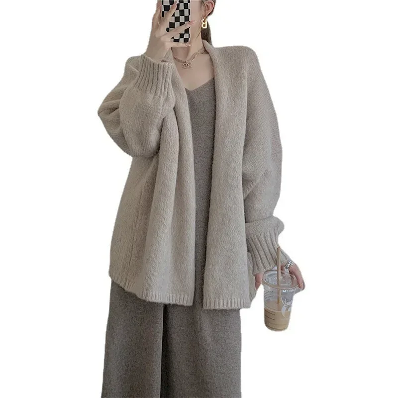 Korean Style Solid Loose Knit Cardigan Sweater For Women Autumn Winter Fashion Women's Jacket Coat Y2k Japan Streetwear