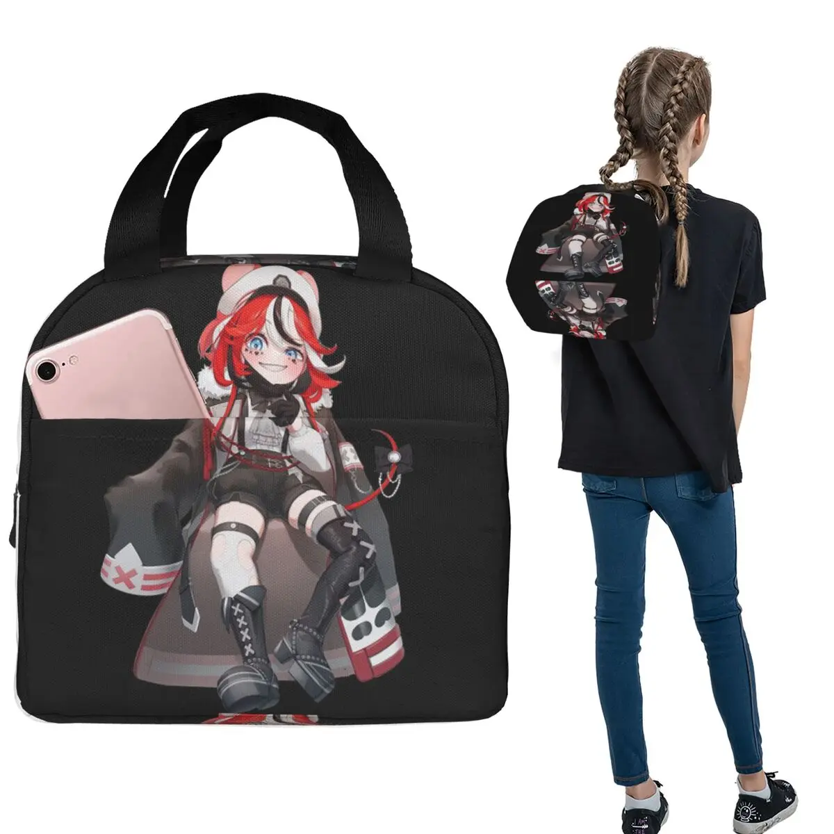 

Hololive Hakos Baelz Изолированная сумка для обеда для женщин и детей Портативные коробки для еды Термальный ланч-бокс Tote