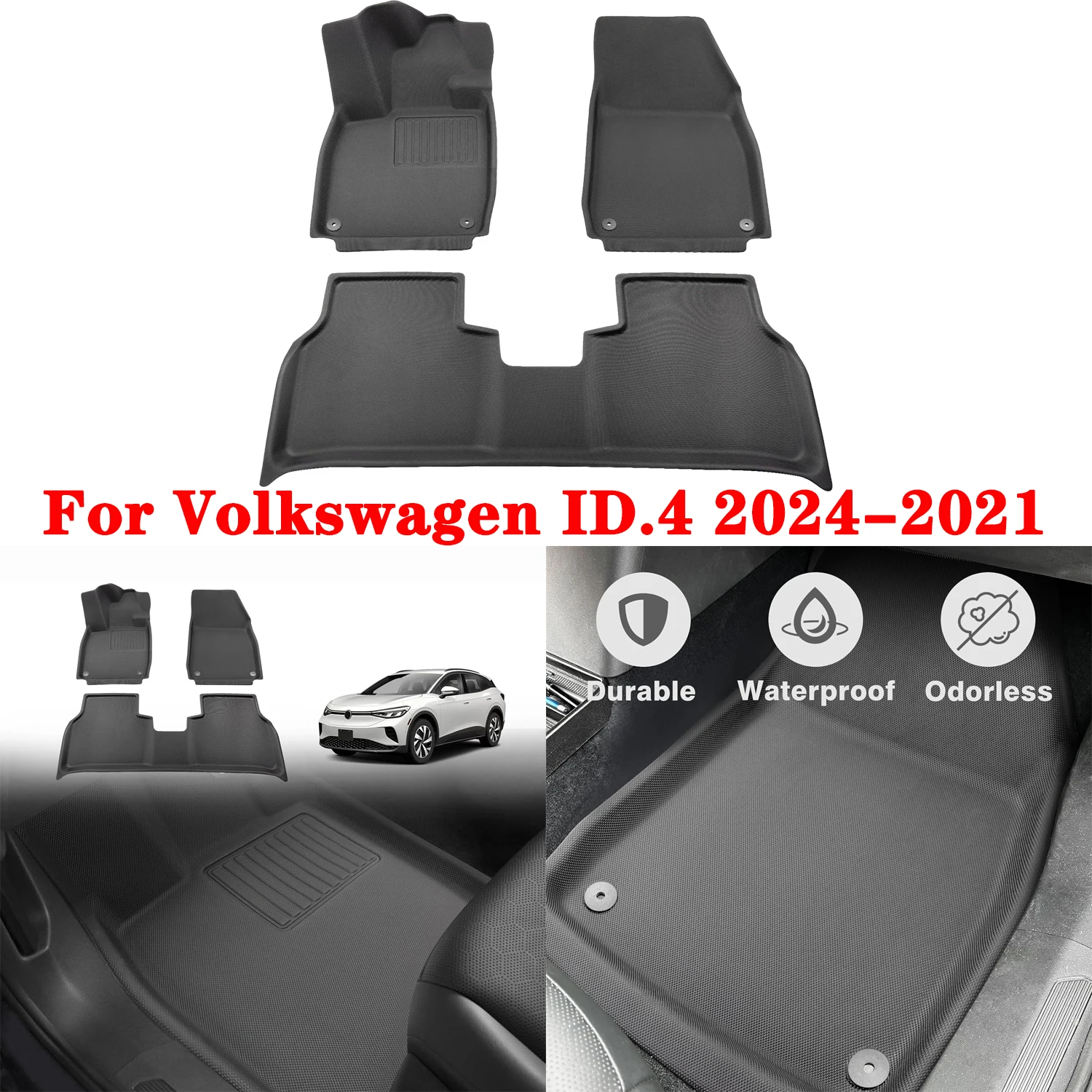 For Volkswagen ID.4 2024 2023 2022 2021 Floor Mats, All Weather Waterproof XPE ID4 Crozz Floor Liner Foot Pads