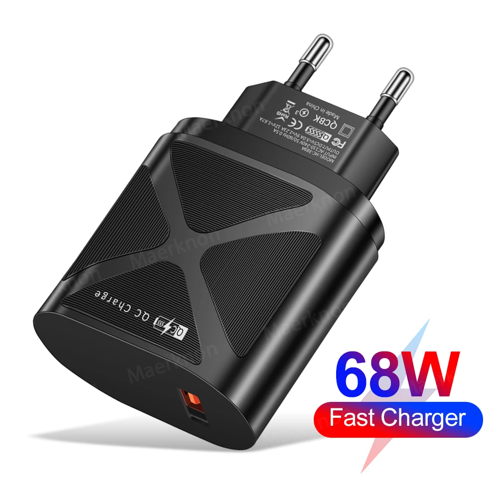 

68W USB Charger Quick Charge 3.0 Portable Wall Charger Mobile Phone Adapter For iPhone 14 12 Pro Max Xiaomi Tablet Fast Charger