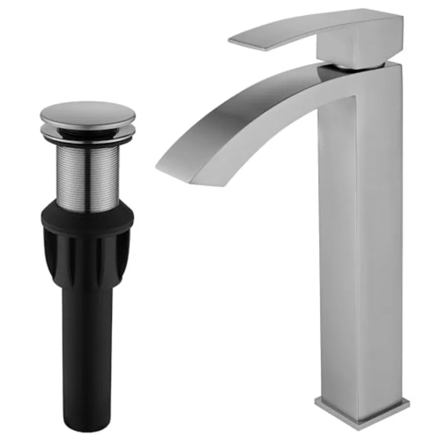 

Vessel Sink Faucet Single Handle Waterfall Tall Bathroom Sink Faucet Single Hole with cUPC Supply Hose and Pop Up Drain JU-BS10
