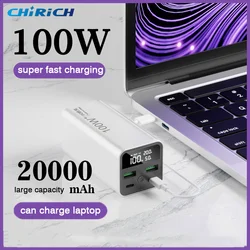 20000mAh Power Bank Portable External Spare Battery Super Fast Charging USB C 100W Powerbank For Laptop iPhone Samsung Xiaomi