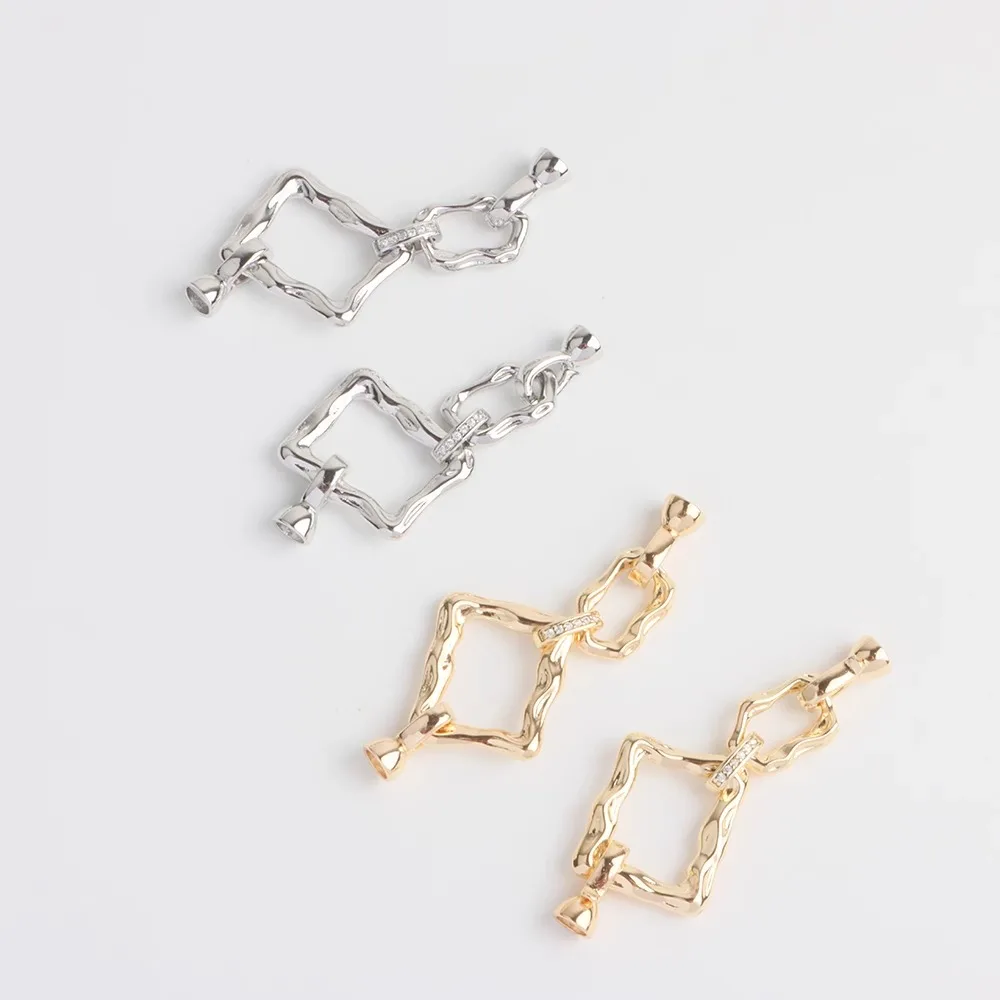 

18K Copper-plated Real Gold White K Irregular Square Double-circle Pearl Buckle Handmade DIY Bracelet Necklace End Buckle