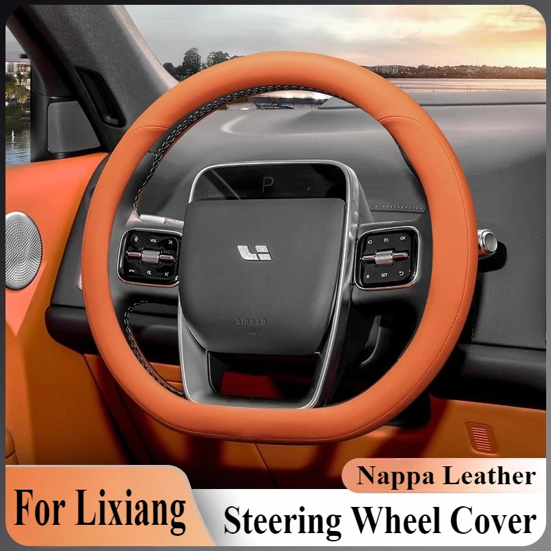 

For Ideal Lixiang L7 L8 L9 ONE Nappa Leather Steering Wheel Cover Wrap Four Season Universal Anti Slip Car Interior Accessories