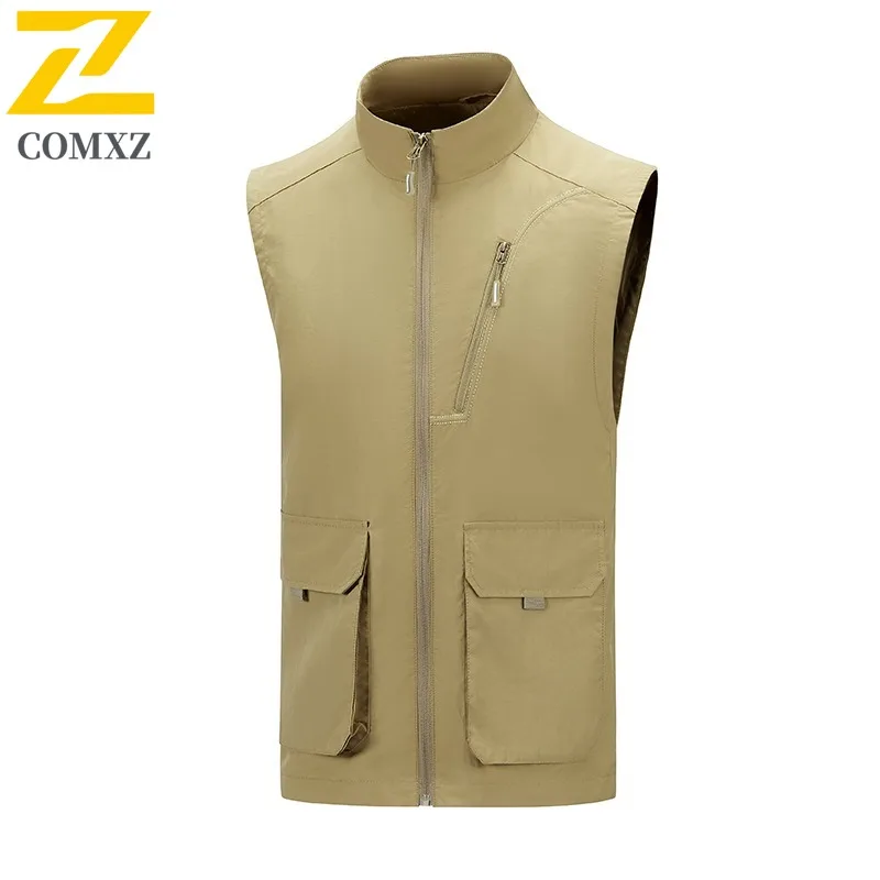 

COMXZ 2025 Men Outdoor Washed Vest Multi Pocket Fashion Workwear Sleeveless Jacket Casual Coat Autumn Winter