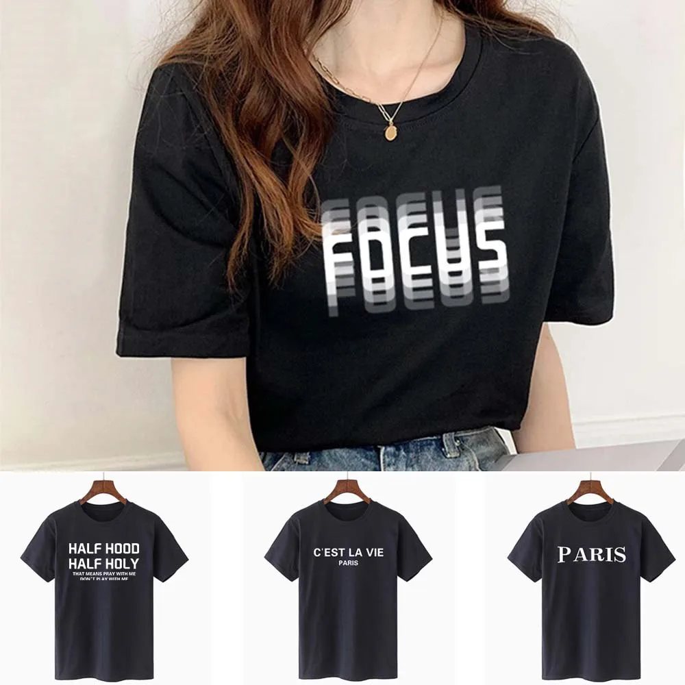 T-shirt Top Women 2024 New Short Sleeve Tshirts All-match Shirt Round Neck Tees Casual Comfortable Clothing Text Print Pullover