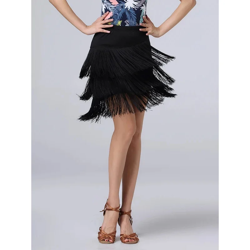 Latin style dance skirt sexy women costume samba tango layers tassels dress standard competition salsa Lady Latin black skirts