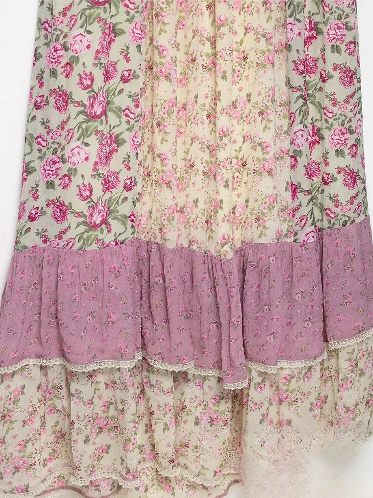 Sukienka damska KONDALA Beach Chic, patchworkowa, kwiatowa, bez rękawów, długa, prosta, typu vestidos, modna, elegancka sukienka w stylu boho na jesień 2025.