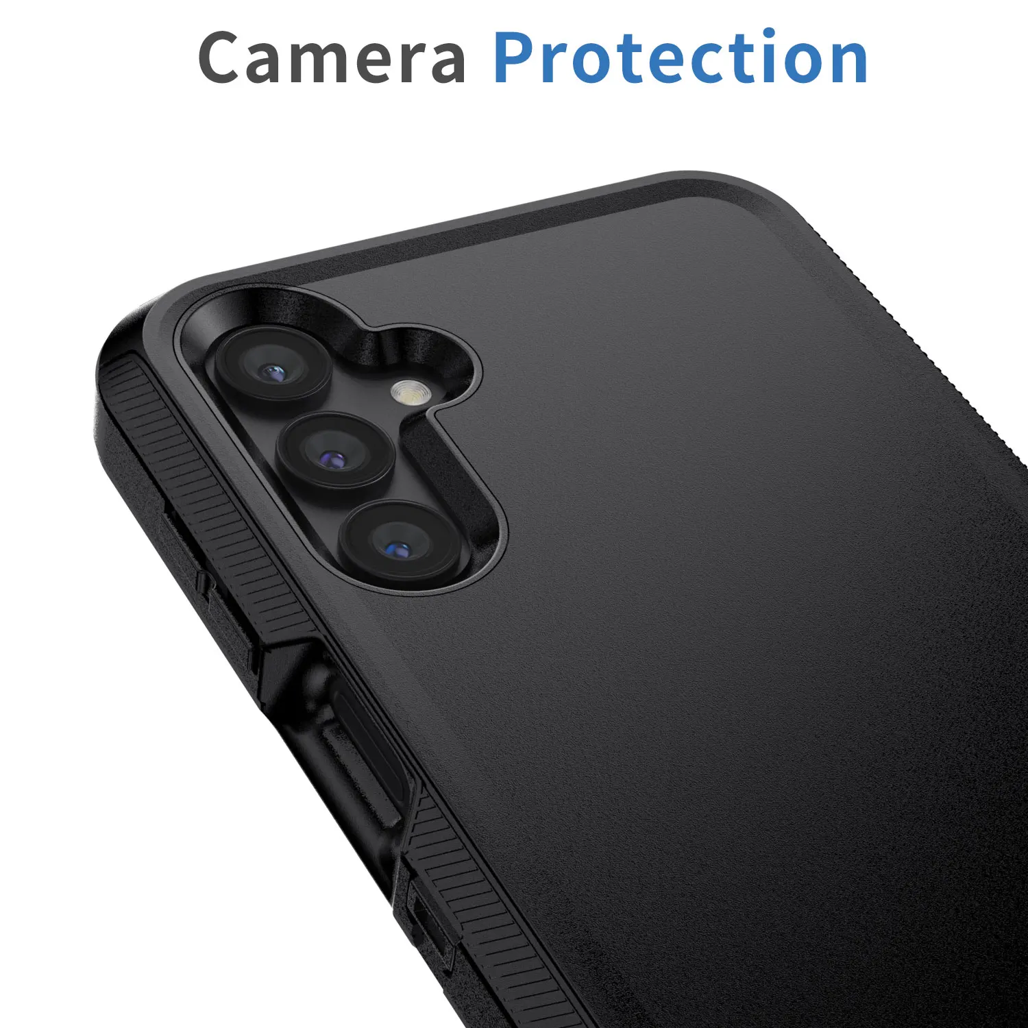 حافظة سوداء لهاتف سامسونج جالاكسي A15 5G شديدة التحمل ومضادة للصدمات وواقية صلبة وعرة هجينة 3 في 1