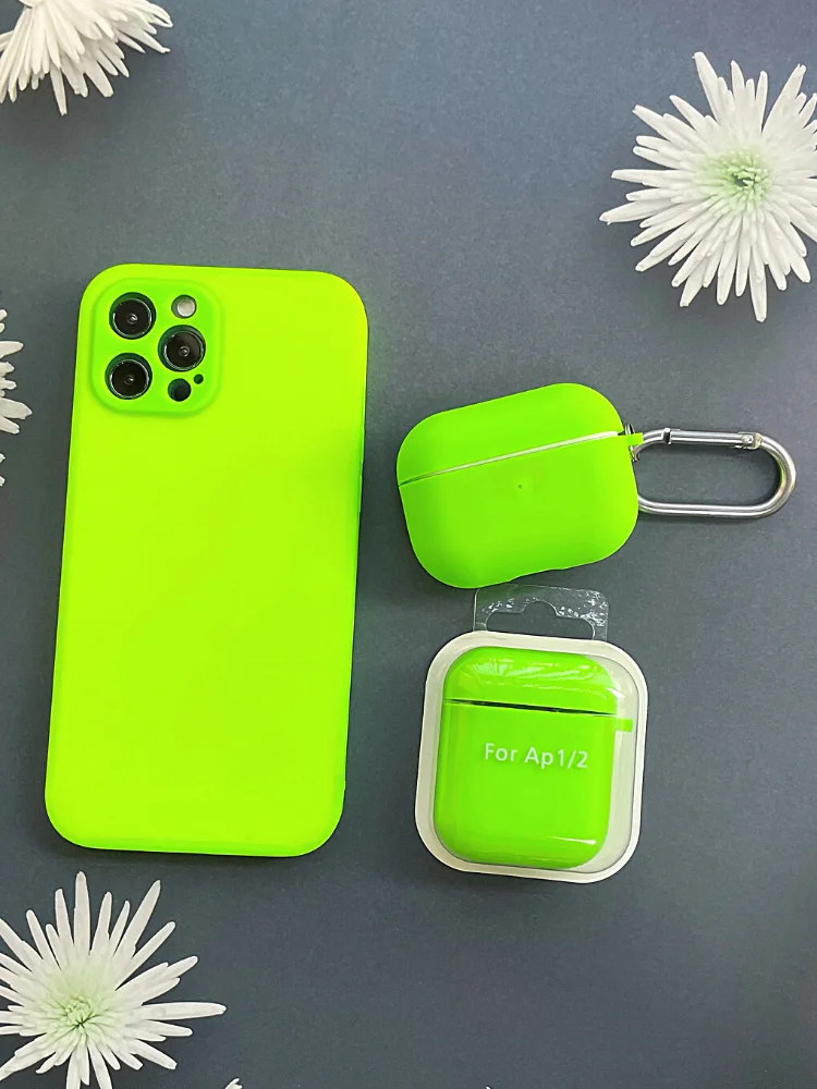 Air pods Case Neon Green official Silicone Cases for Airpods Pro 1 2 Liquid Fluorescence Hot Pink Silicone Hook Cover Air Pods