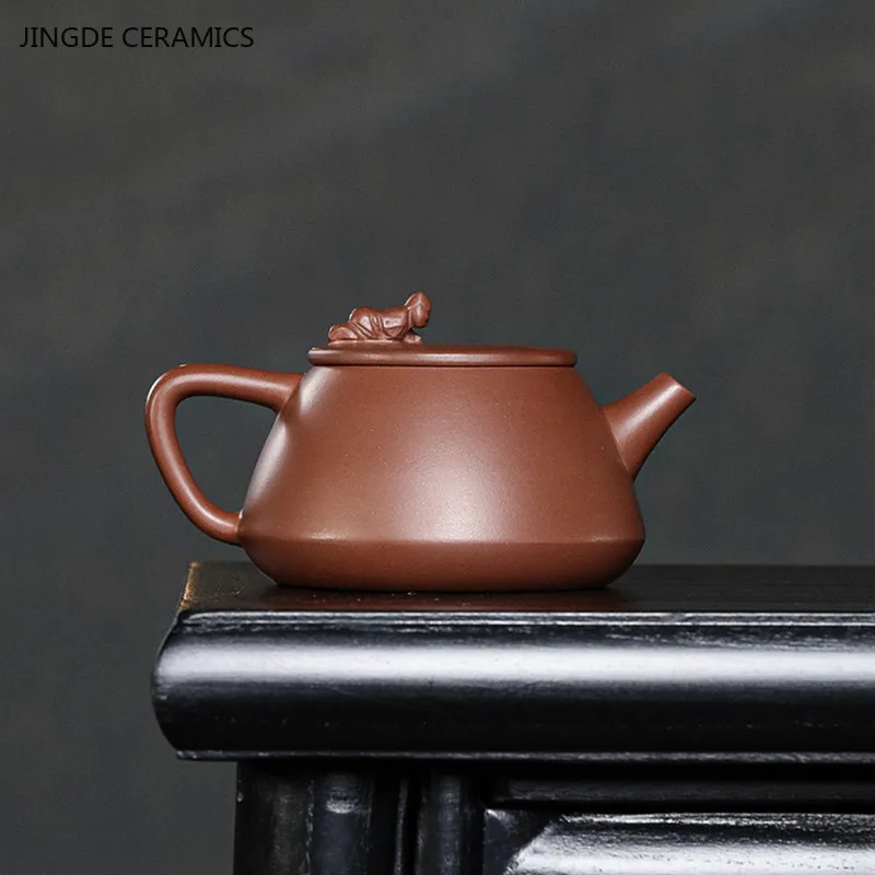 220ml Chinese Yixing Purple Clay Tea Pot Raw Ore Purple Mud Hand-painted Stone Scoop Teapot Traditional Zisha Tea Set