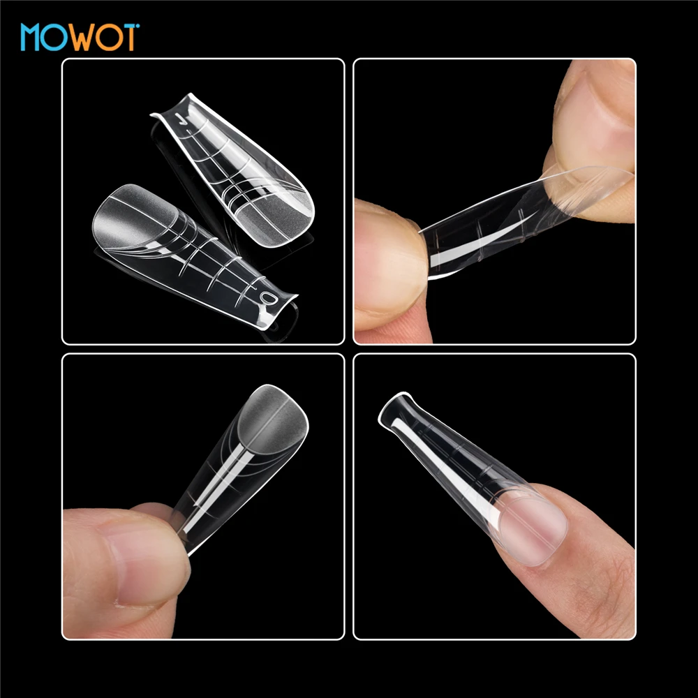 MOWOT 140pcs Clear Dual Forms Nail Extension Molds Acrylic Reusable Top Forms 14 Sizes Full Cover Nail Tips Poly Nail Gel Molds
