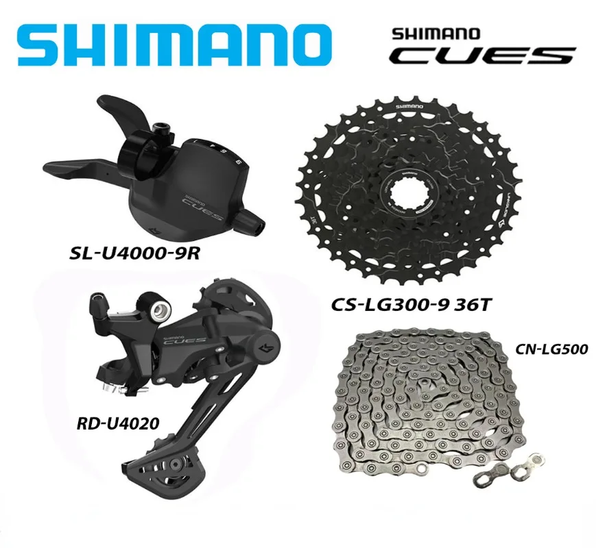 SHIMANO CUES U4000 U3020 U4010 U4020 1X9 Speed Rear Derailleurs MTB Bike CN-LG500 Chain CS-LG300 11-41T Cassette Bicycle Parts