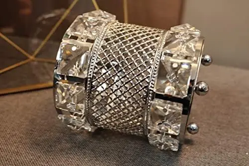 Silver Makeup Brush Holder Organizer,Handcrafted Vintage Cosmetics Brushes Eyebrow Pencil Pen Cup Collection, Crystal Flower Va