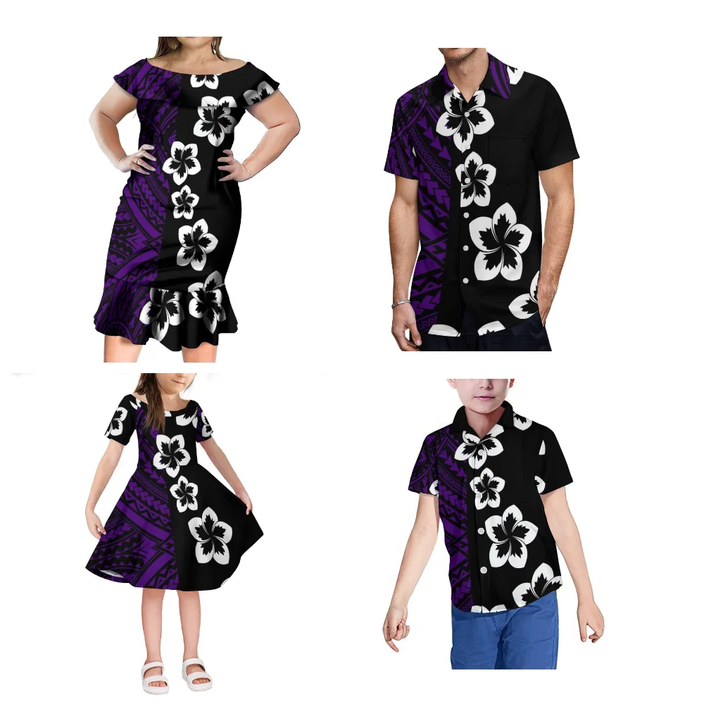 Polynesi scher Druck kunden spezifisches Design Familie Eltern-Kind-Anzug Mutter und Tochter Mode langes Kleid Vater und Sohn Shirt Match